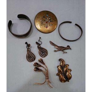 LOT VINTAGE BRASS & COPPER JEWELRY - RENOIR & UNMARKED Pins Bracelets & Earrings